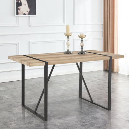 Rustic Industrial Rectangular Wood Dining Table For 4-6 Person, With 1.5" Thick Engineered Wood color Tabletop and Black Metal Legs,Desk For Kitchen Dining Living Room, 55.1" x 31.4"x 29.9"1529W115172 image 2