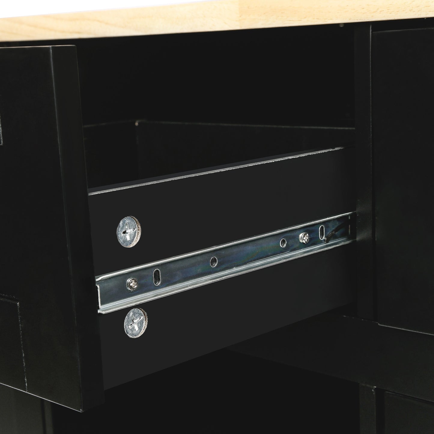 Kitchen Cart with Rubber wood Drop-Leaf Countertop,Cabinet door internal storage racks,Kitchen Island on 5 Wheels with Storage Cabinet and 3 Drawers for Dinning Room, Black image 5