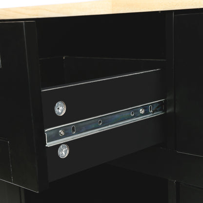 Kitchen Cart with Rubber wood Drop-Leaf Countertop,Cabinet door internal storage racks,Kitchen Island on 5 Wheels with Storage Cabinet and 3 Drawers for Dinning Room, Black image 5