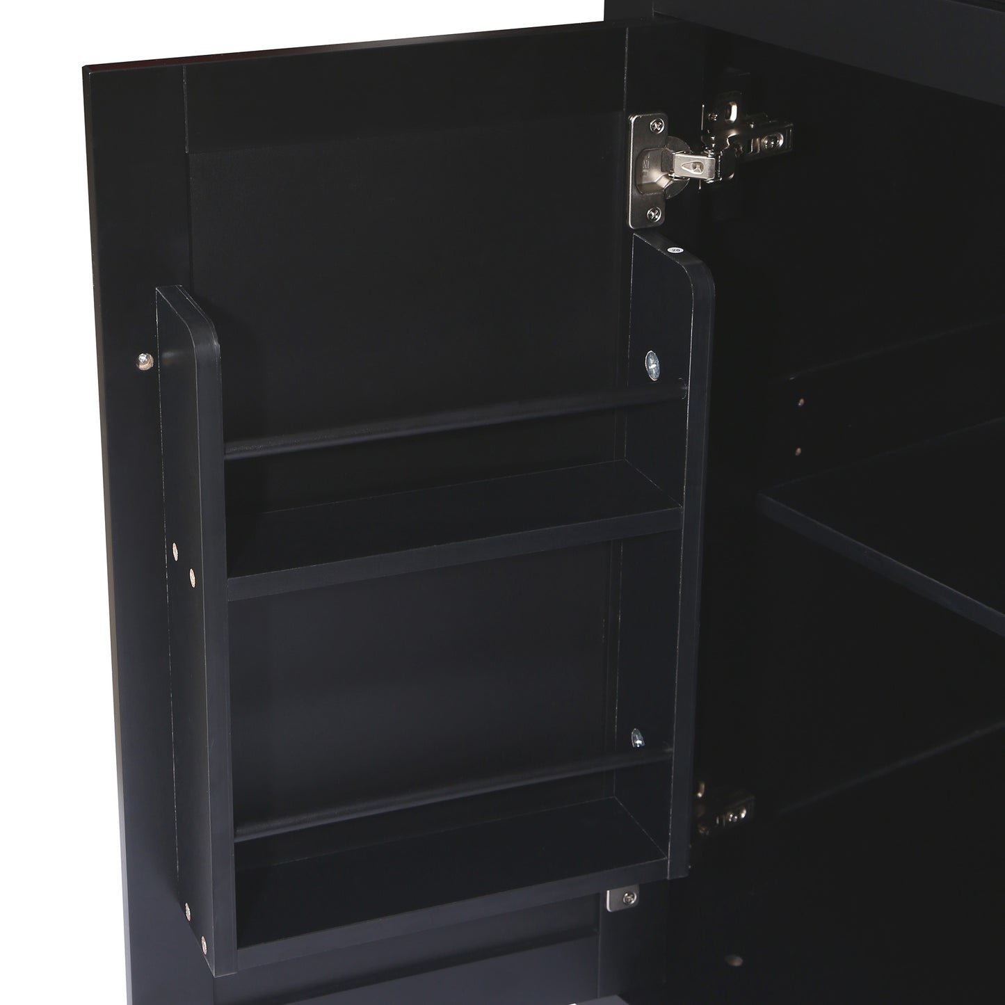 Kitchen Cart with Rubber wood Drop-Leaf Countertop,Cabinet door internal storage racks,Kitchen Island on 5 Wheels with Storage Cabinet and 3 Drawers for Dinning Room, Black image 4