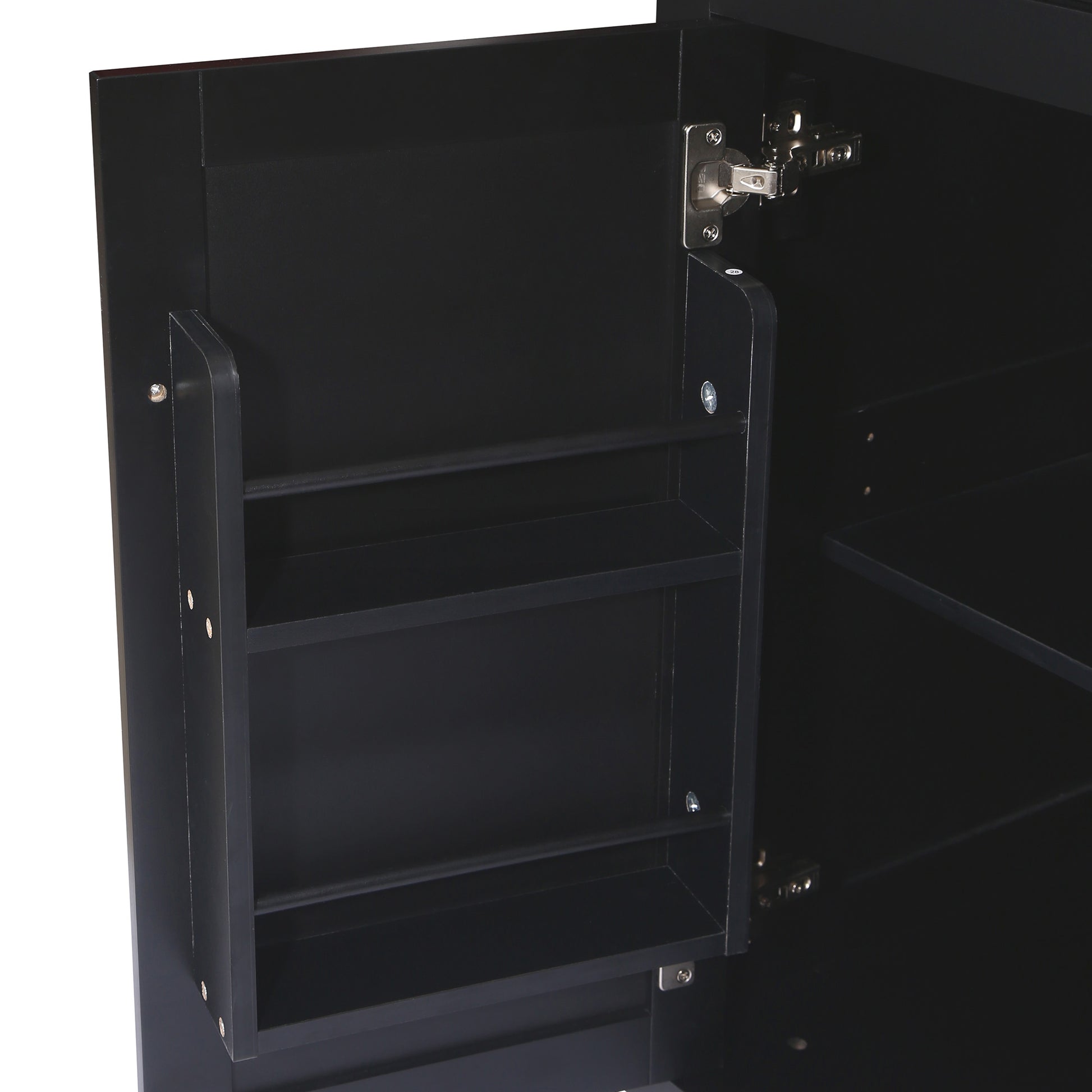 Kitchen Cart with Rubber wood Drop-Leaf Countertop,Cabinet door internal storage racks,Kitchen Island on 5 Wheels with Storage Cabinet and 3 Drawers for Dinning Room, Black image 4