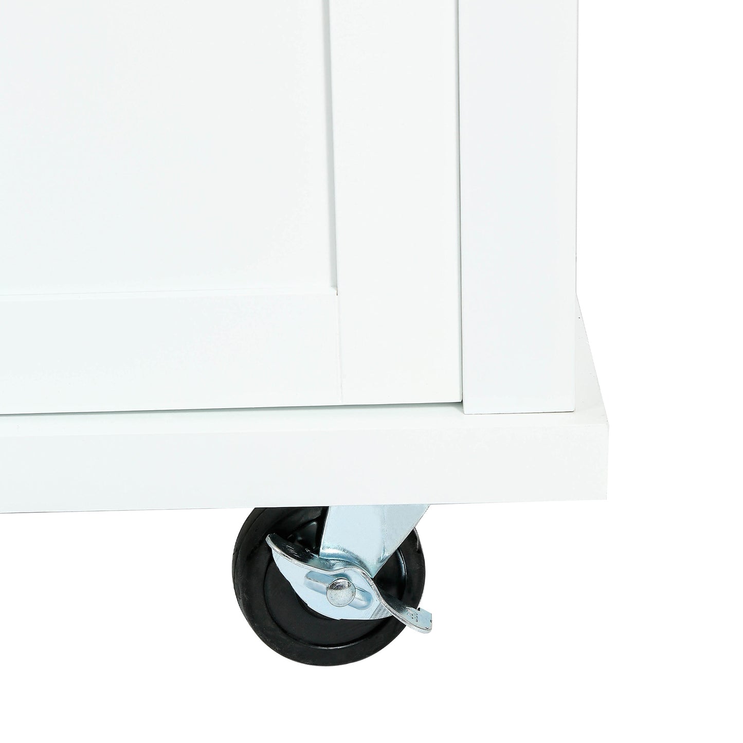 Kitchen Cart with Rubber wood Drop-Leaf Countertop,Cabinet door internal storage racks,Kitchen Island on 5 Wheels with Storage Cabinet and 3 Drawers for Dinning Room,White image 6