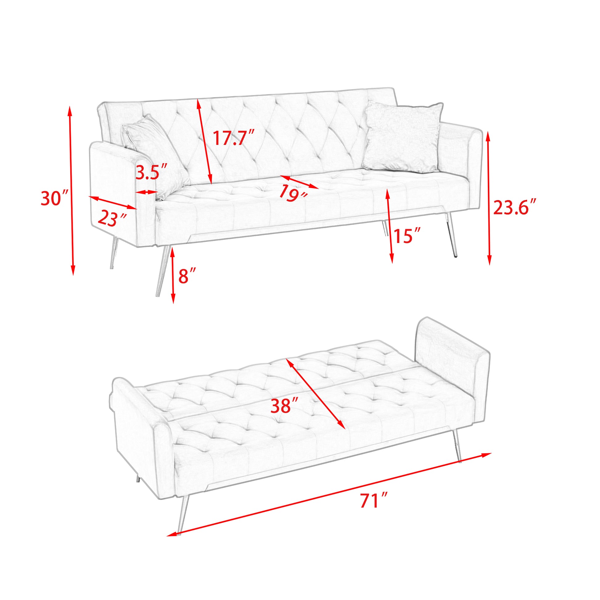 71 inch convertible love seat sofa, American retro pink velvet, suitable for small living room, bedroom, office image 11