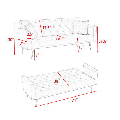 71 inch convertible love seat sofa, American retro pink velvet, suitable for small living room, bedroom, office image 11