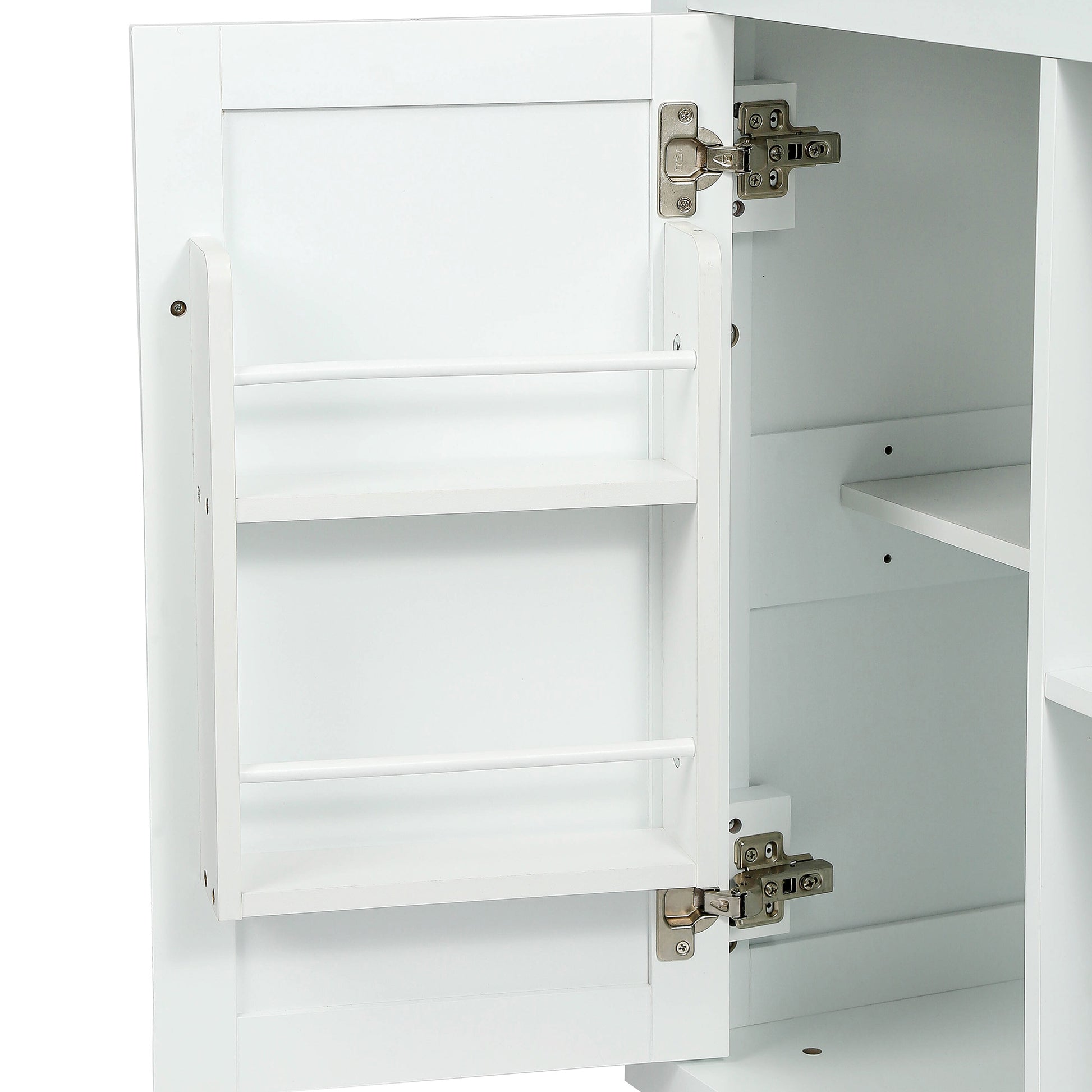 Kitchen Cart with Rubber wood Drop-Leaf Countertop,Cabinet door internal storage racks,Kitchen Island on 5 Wheels with Storage Cabinet and 3 Drawers for Dinning Room,White image 7
