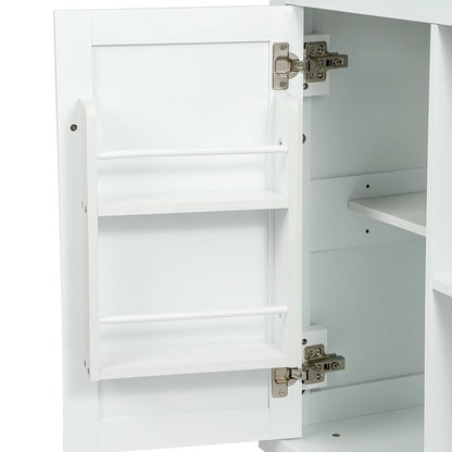 Kitchen Cart with Rubber wood Drop-Leaf Countertop,Cabinet door internal storage racks,Kitchen Island on 5 Wheels with Storage Cabinet and 3 Drawers for Dinning Room,White image 7