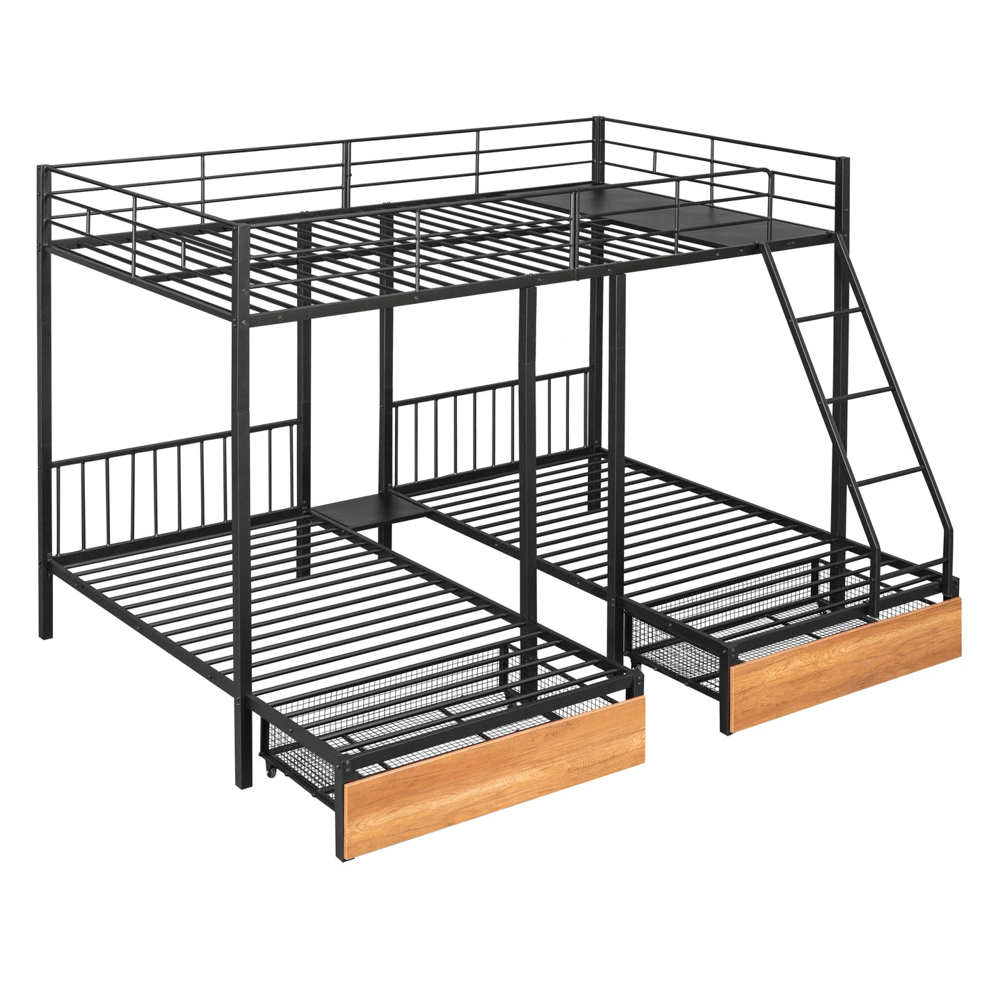 Full Over Twin & Twin Bunk Bed, Metal Triple Bunk Bed with Drawers and Guardrails, Black(old sku:LT000222AAB) image 9