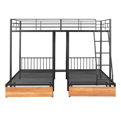Full Over Twin & Twin Bunk Bed, Metal Triple Bunk Bed with Drawers and Guardrails, Black(old sku:LT000222AAB) image 8