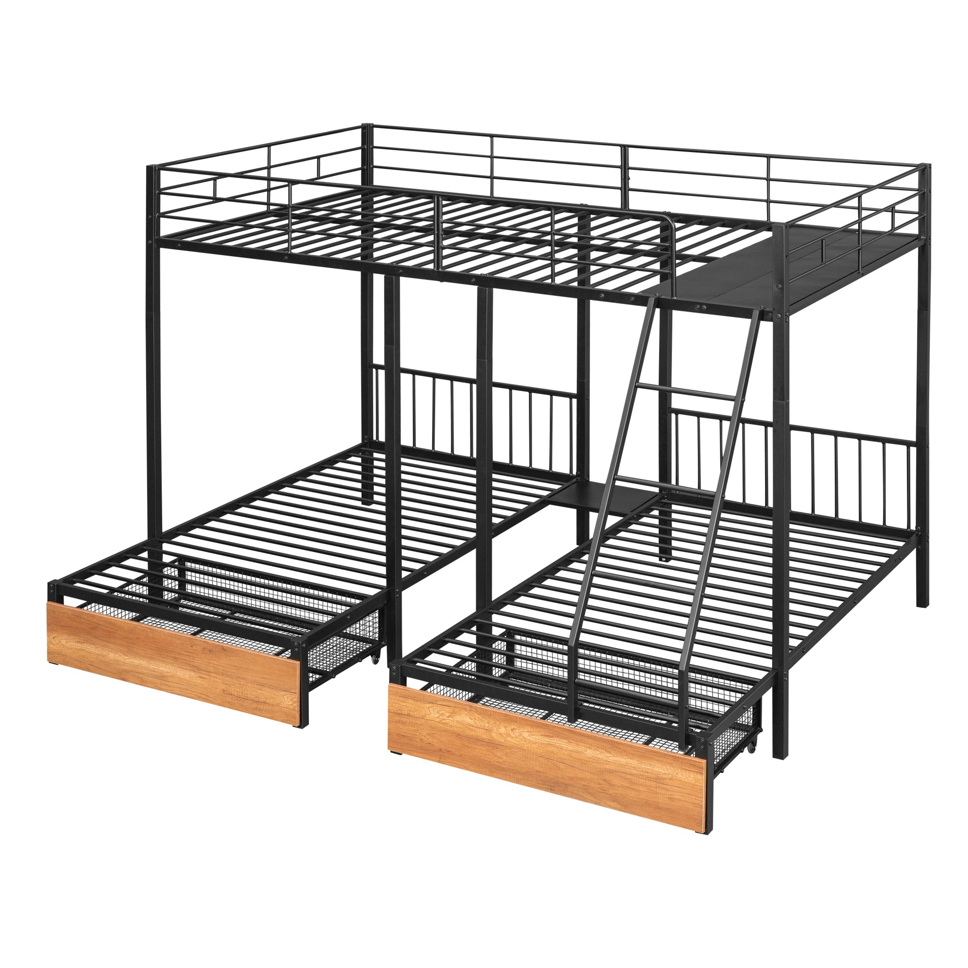 Full Over Twin & Twin Bunk Bed, Metal Triple Bunk Bed with Drawers and Guardrails, Black(old sku:LT000222AAB) image 10
