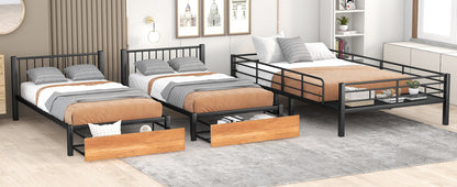 Full Over Twin & Twin Bunk Bed, Metal Triple Bunk Bed with Drawers and Guardrails, Black(old sku:LT000222AAB) image 6