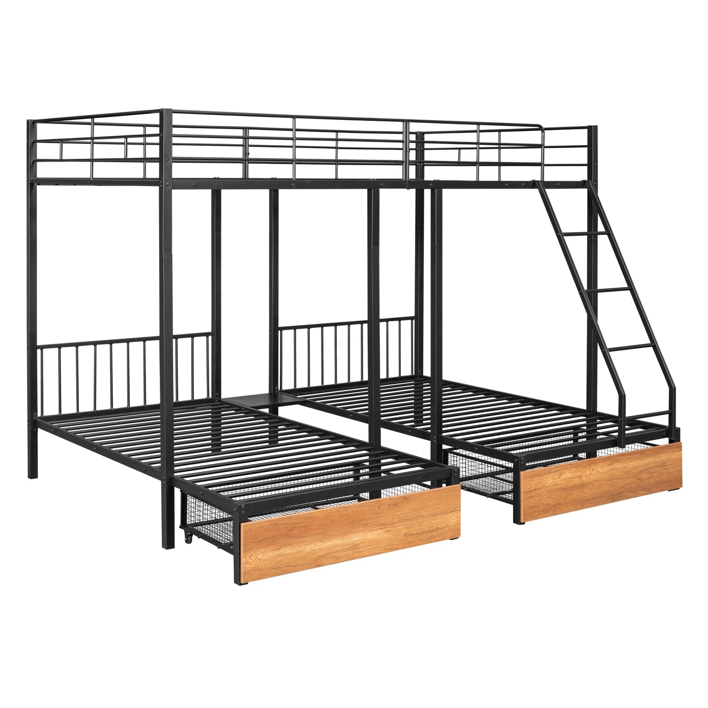 Full Over Twin & Twin Bunk Bed, Metal Triple Bunk Bed with Drawers and Guardrails, Black(old sku:LT000222AAB) image 7