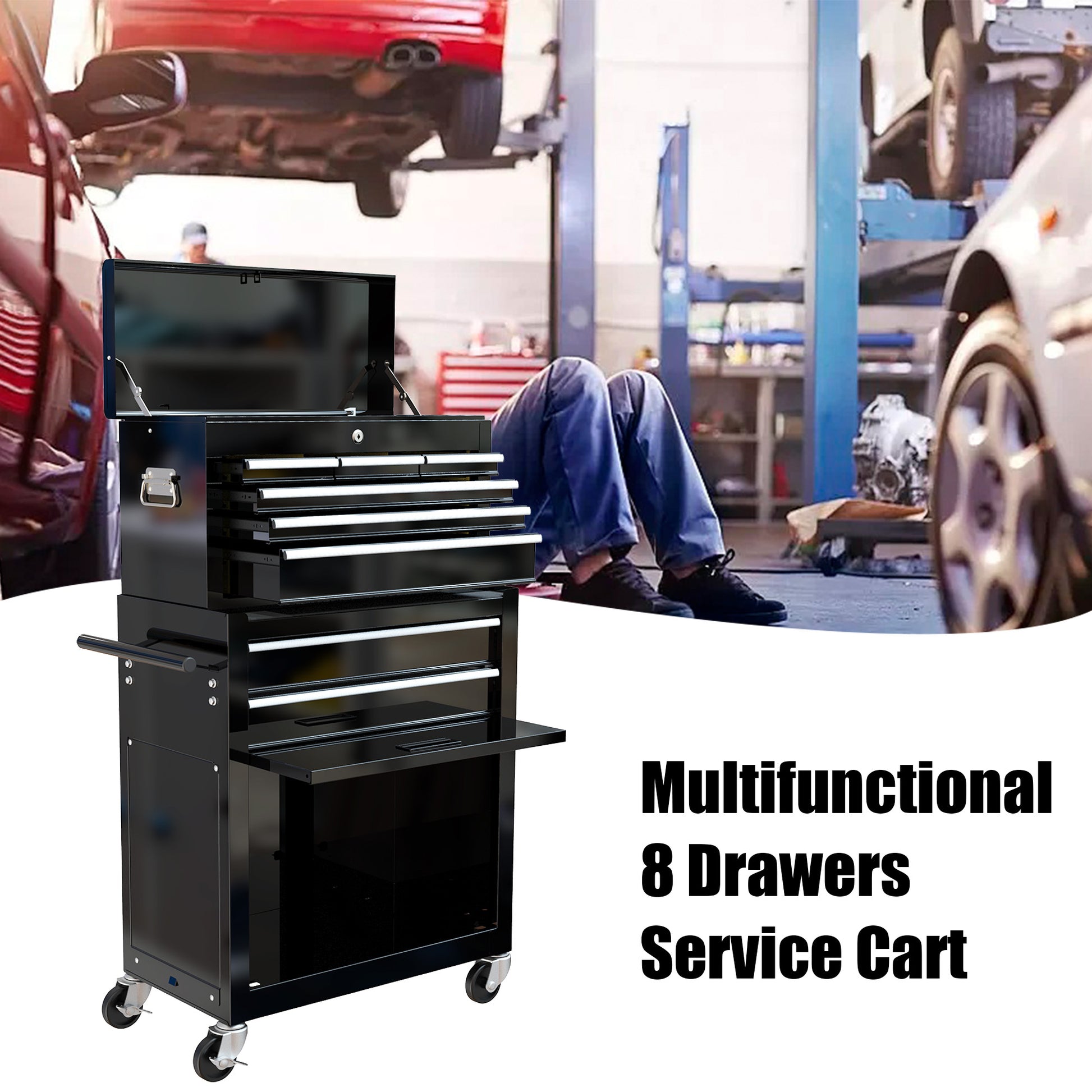High Capacity Rolling Tool Chest with Wheels and Drawers, 8-Drawer Tool Storage Cabinet--BLACK image 12