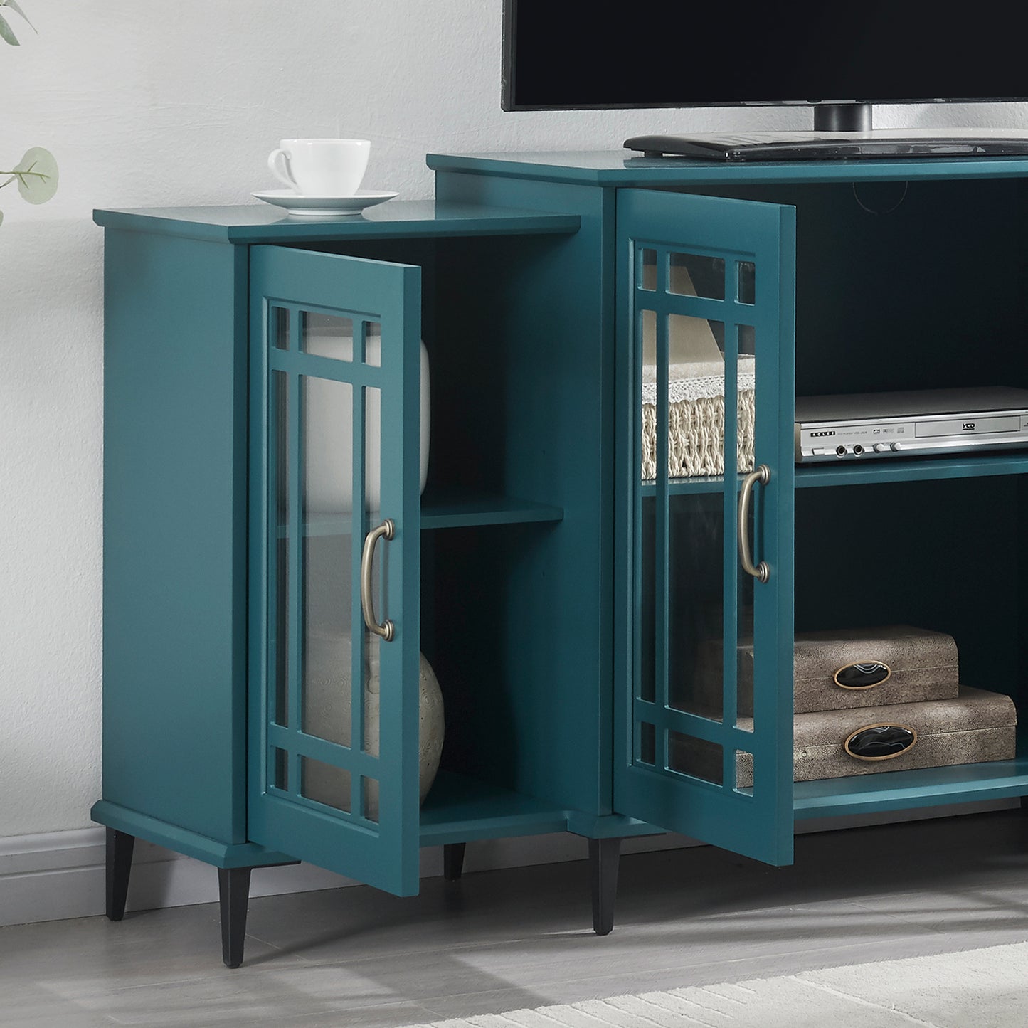 62" TV Stand, Buffet Sideboard Cabinet, Teal Blue image 7