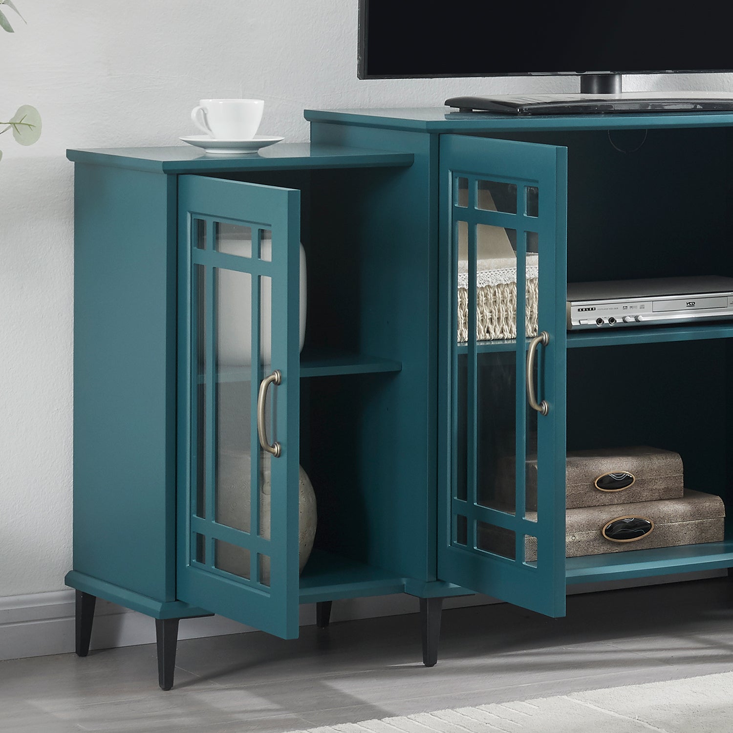 62" TV Stand, Buffet Sideboard Cabinet, Teal Blue image 7