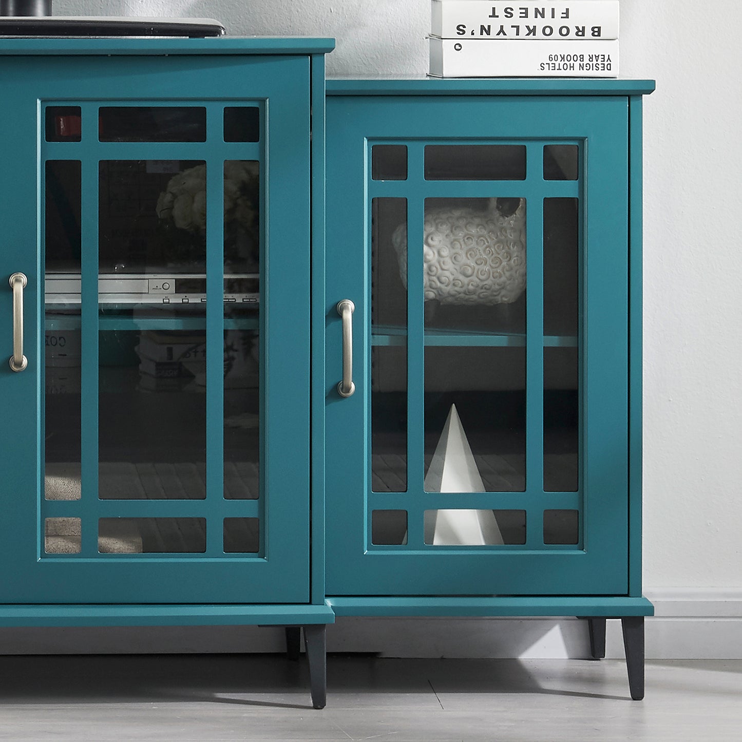 62" TV Stand, Buffet Sideboard Cabinet, Teal Blue image 10