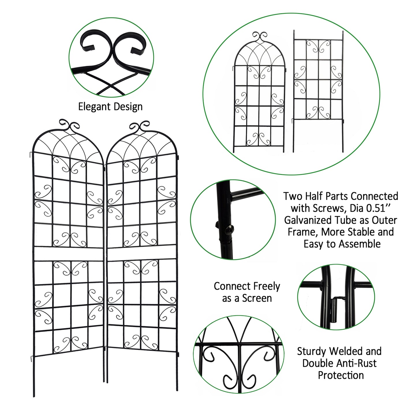 4 Pack Metal Garden Trellis 86.7" x 19.7" Rustproof Trellis for Climbing Plants Outdoor Flower Support Black image 8