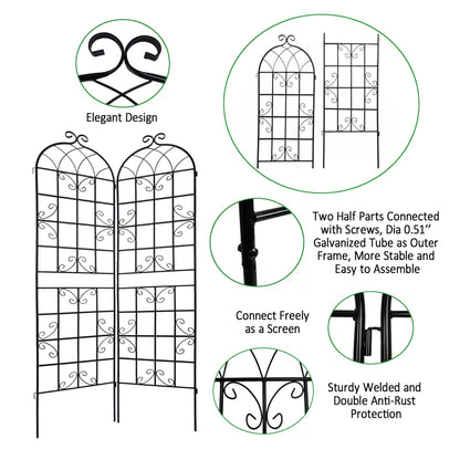 4 Pack Metal Garden Trellis 86.7" x 19.7" Rustproof Trellis for Climbing Plants Outdoor Flower Support Black image 8