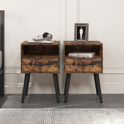 Two Sets of Nightstand,Modern Bedside Table with Storage Drawer and Open Wood Shelf, for Living Room, Bedroom and Small Spaces, Accent Night Stand, Easy Assembly image 2