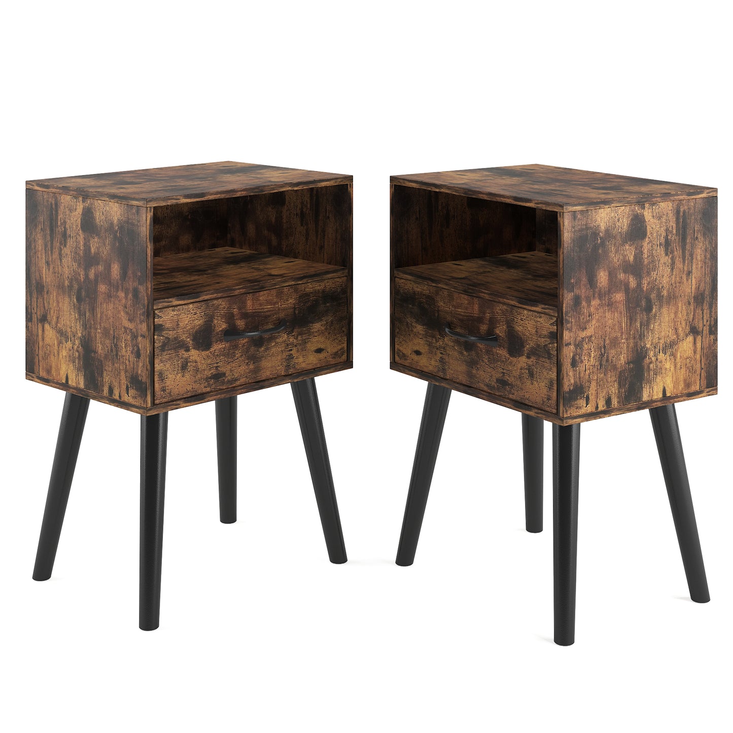 Two Sets of Nightstand,Modern Bedside Table with Storage Drawer and Open Wood Shelf, for Living Room, Bedroom and Small Spaces, Accent Night Stand, Easy Assembly image 4