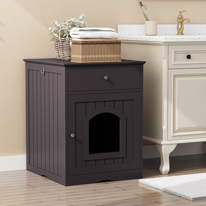 Wooden Pet House Cat Litter Box Enclosure with Drawer, Side Table, Indoor Pet Crate, Cat Home Nightstand (Brown) image 11