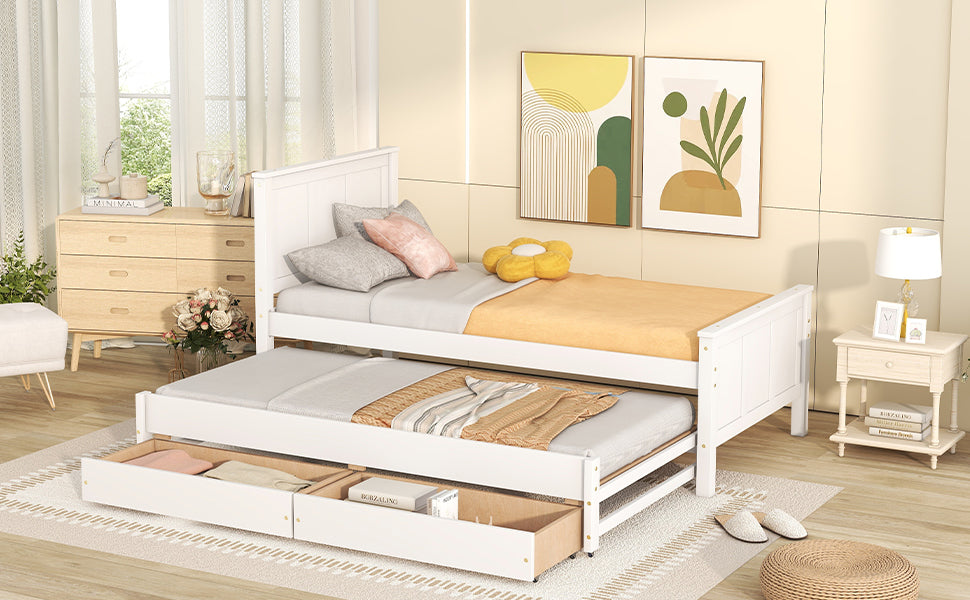 Twin Size Platform Bed with Trundle and Drawers, White(Old Sku:WF298815AAK) image 4