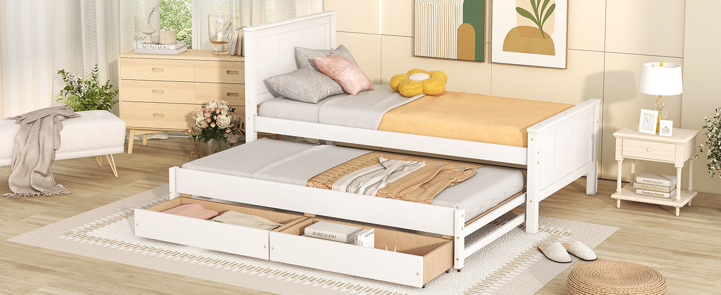 Twin Size Platform Bed with Trundle and Drawers, White(Old Sku:WF298815AAK) image 5
