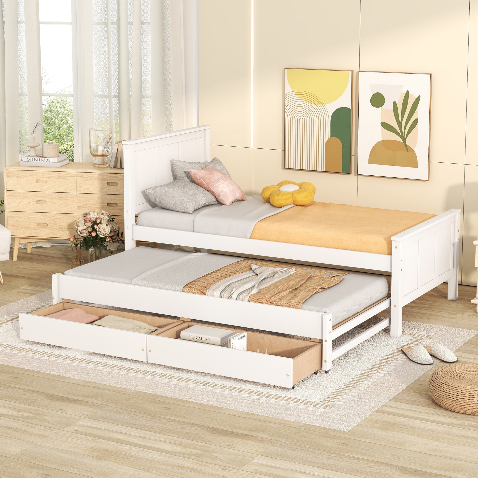 Twin Size Platform Bed with Trundle and Drawers, White(Old Sku:WF298815AAK) image 1
