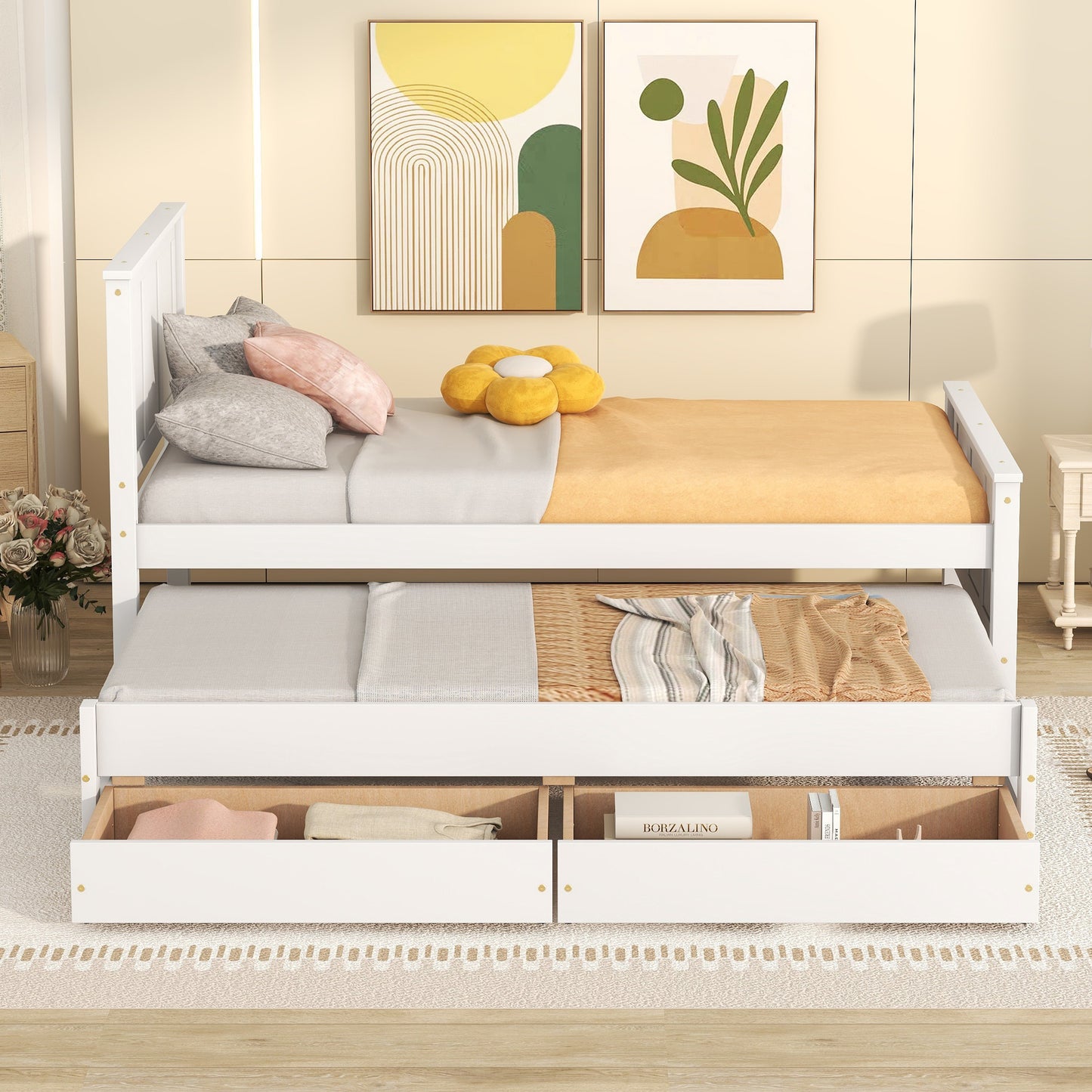 Twin Size Platform Bed with Trundle and Drawers, White(Old Sku:WF298815AAK) image 3