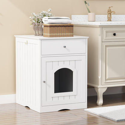 Wooden Pet House Cat Litter Box Enclosure with Drawer, Side Table, Indoor Pet Crate, Cat Home Nightstand (White) image 11