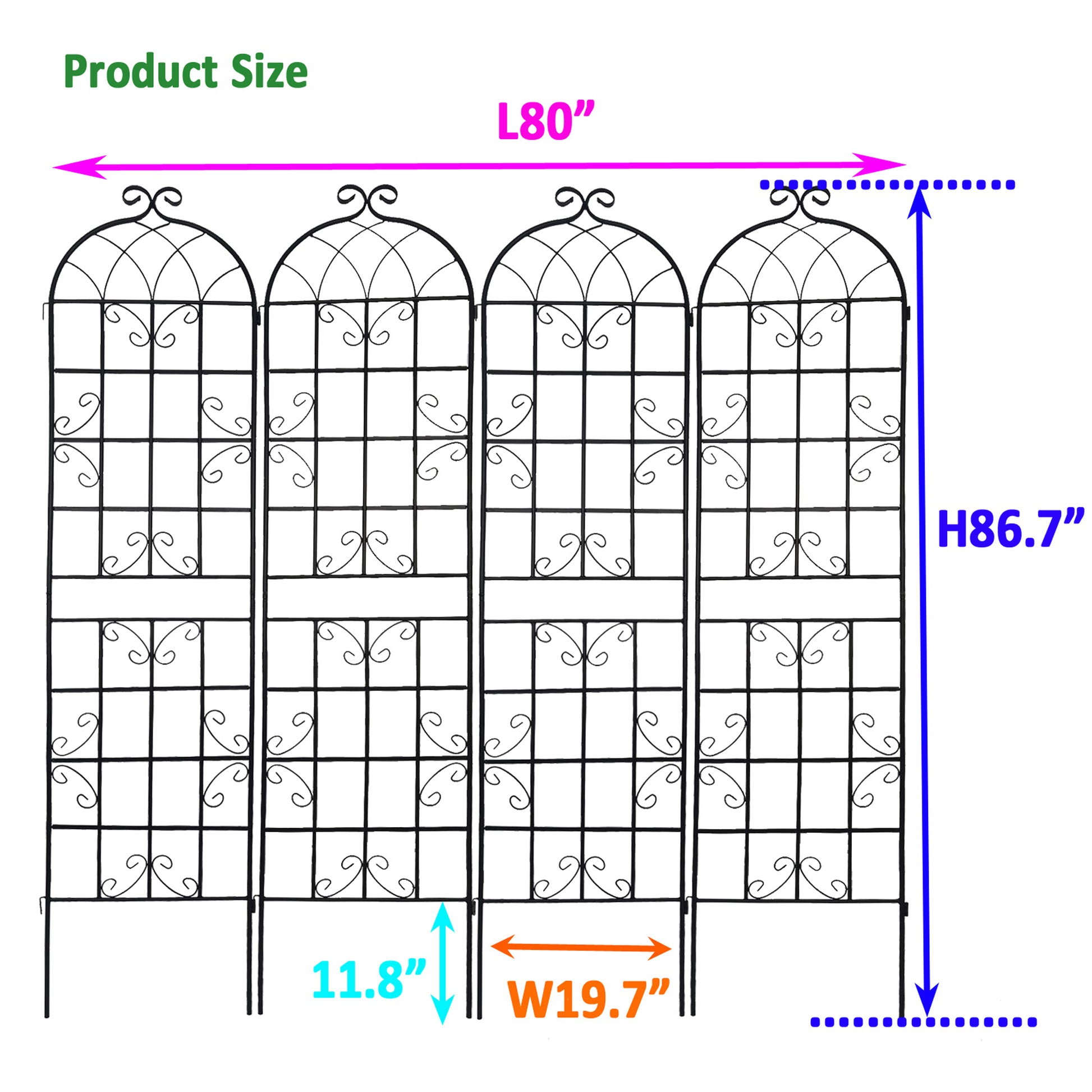4 Pack Metal Garden Trellis 86.7" x 19.7" Rustproof Trellis for Climbing Plants Outdoor Flower Support Black image 2