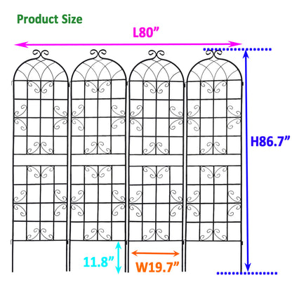 4 Pack Metal Garden Trellis 86.7" x 19.7" Rustproof Trellis for Climbing Plants Outdoor Flower Support Black image 2