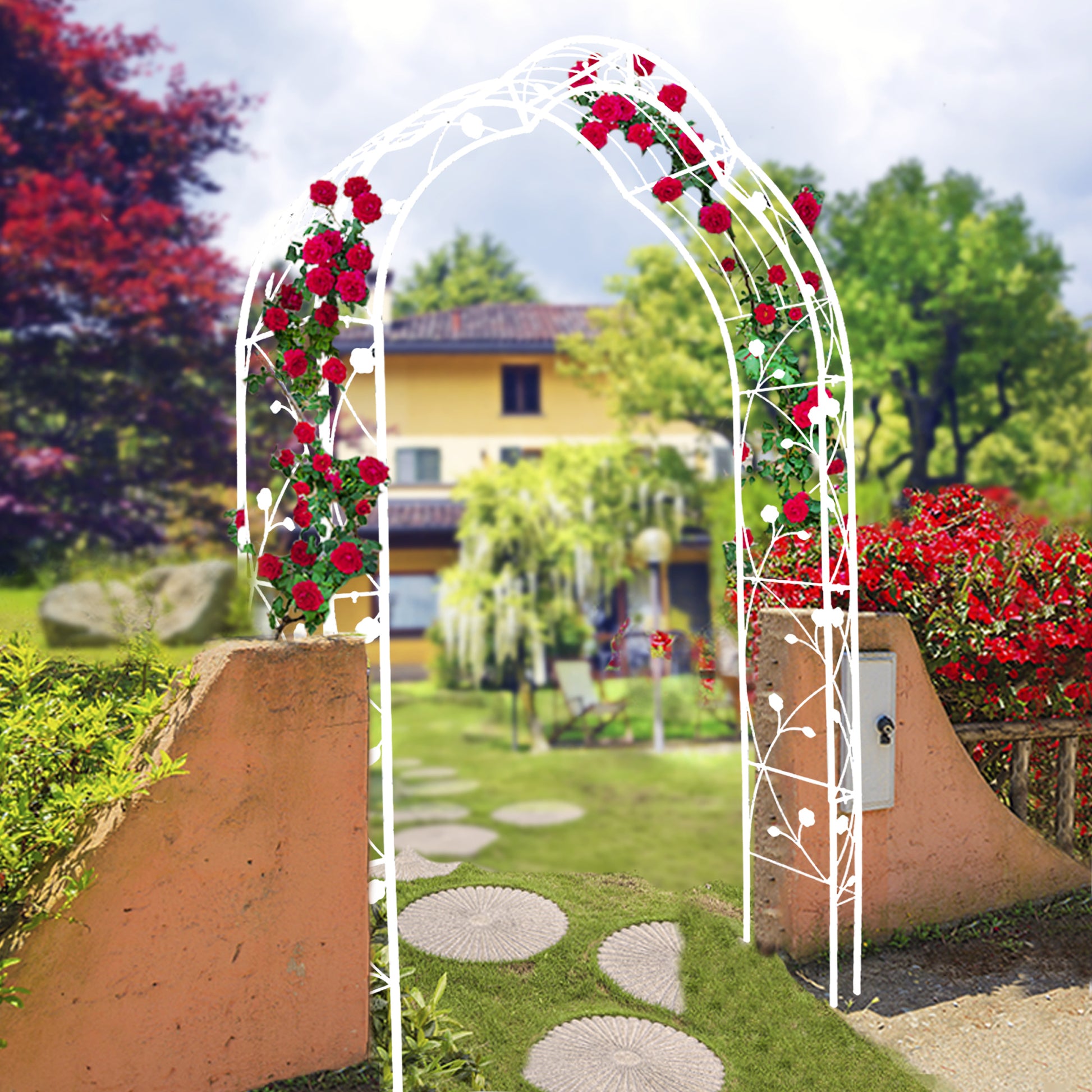 Metal Garden Arch Assemble Freely with 8 Styles Garden Arbor Trellis Climbing Plants Support Rose Arch Outdoor Arch Wedding Arch Party Events Archway Cream White image 1
