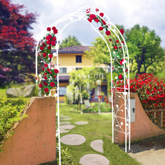 Metal Garden Arch W74.4'' x H98.4'' Garden Arbor Trellis Climbing Plants Support Rose Arch Outdoor Arch Cream White