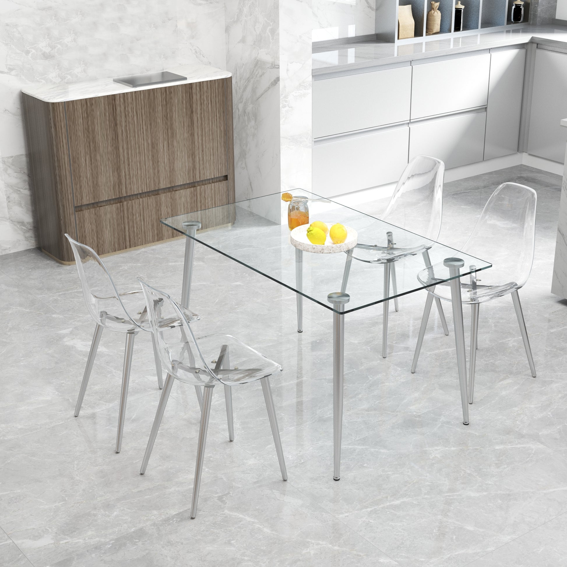 Modern simple transparent dining chair plastic chair armless crystal chair Nordic creative makeup stool negotiation chair Set of 4 and plating metal legW115164140,TW-1200 image 8