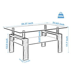 Rectangle  Glass Coffee Table, Clear Coffee Table Modern Side Center Tables for Living Room Living Room Furniture