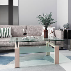 Rectangle  Glass Coffee Table, Clear Coffee Table Modern Side Center Tables for Living Room Living Room Furniture