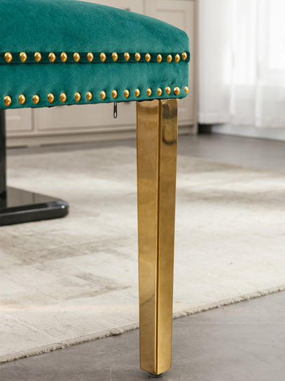 A&A Furniture,Nikki Collection Modern, High-end Tufted Solid Wood Contemporary Velvet Upholstered Dining Chair with Golden Stainless Steel Plating Legs,Nailhead Trim,Set of 2，Black and Gold, SW1601GN image 12