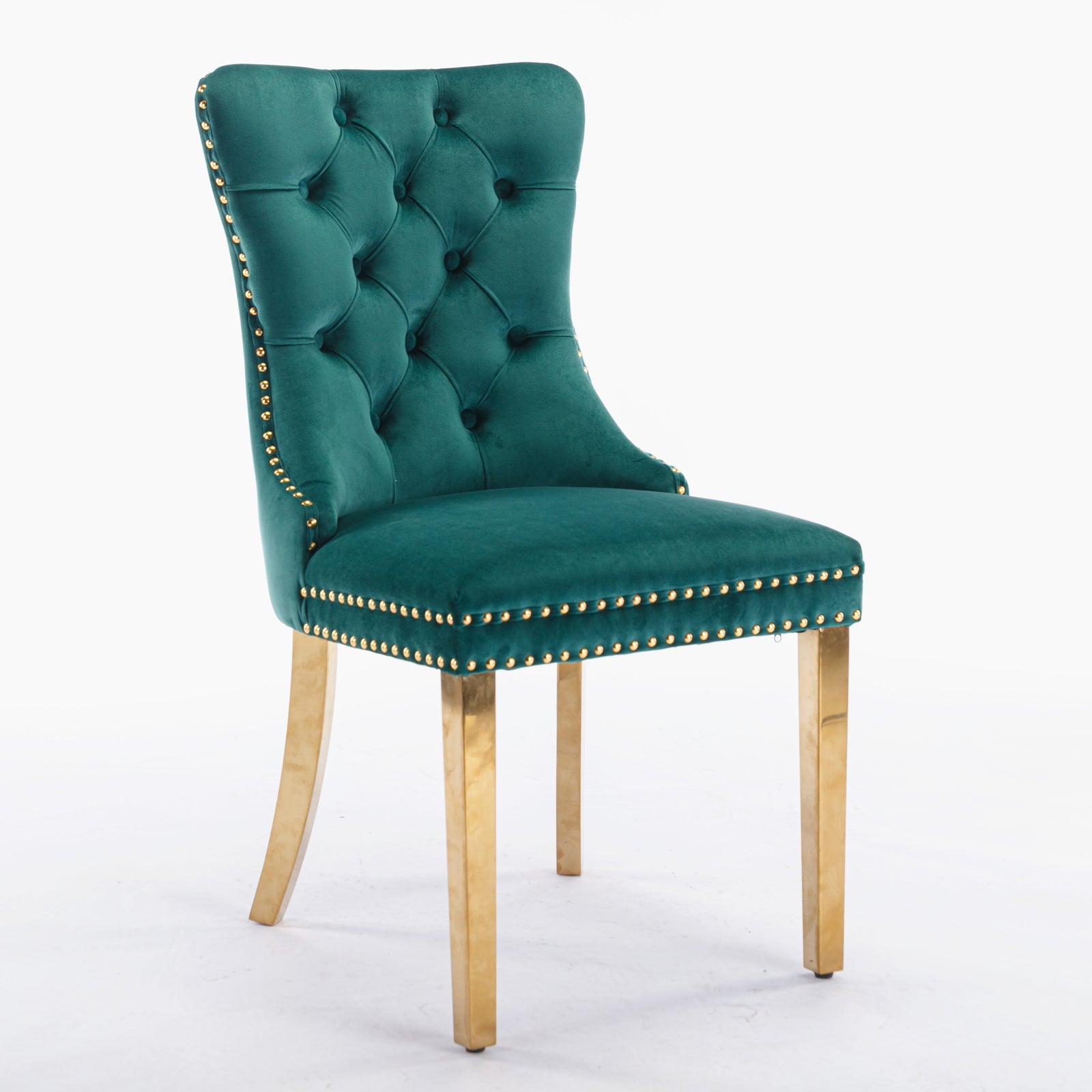 A&A Furniture,Nikki Collection Modern, High-end Tufted Solid Wood Contemporary Velvet Upholstered Dining Chair with Golden Stainless Steel Plating Legs,Nailhead Trim,Set of 2，Black and Gold, SW1601GN image 3