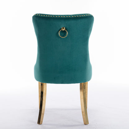 A&A Furniture,Nikki Collection Modern, High-end Tufted Solid Wood Contemporary Velvet Upholstered Dining Chair with Golden Stainless Steel Plating Legs,Nailhead Trim,Set of 2，Black and Gold, SW1601GN image 6