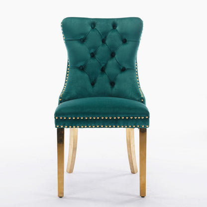 A&A Furniture,Nikki Collection Modern, High-end Tufted Solid Wood Contemporary Velvet Upholstered Dining Chair with Golden Stainless Steel Plating Legs,Nailhead Trim,Set of 2，Black and Gold, SW1601GN image 2