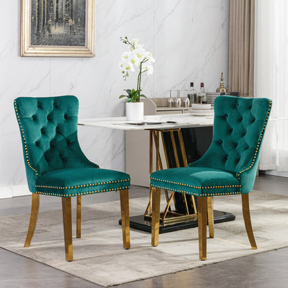 A&A Furniture,Nikki Collection Modern, High-end Tufted Solid Wood Contemporary Velvet Upholstered Dining Chair with Golden Stainless Steel Plating Legs,Nailhead Trim,Set of 2，Black and Gold, SW1601GN image 1