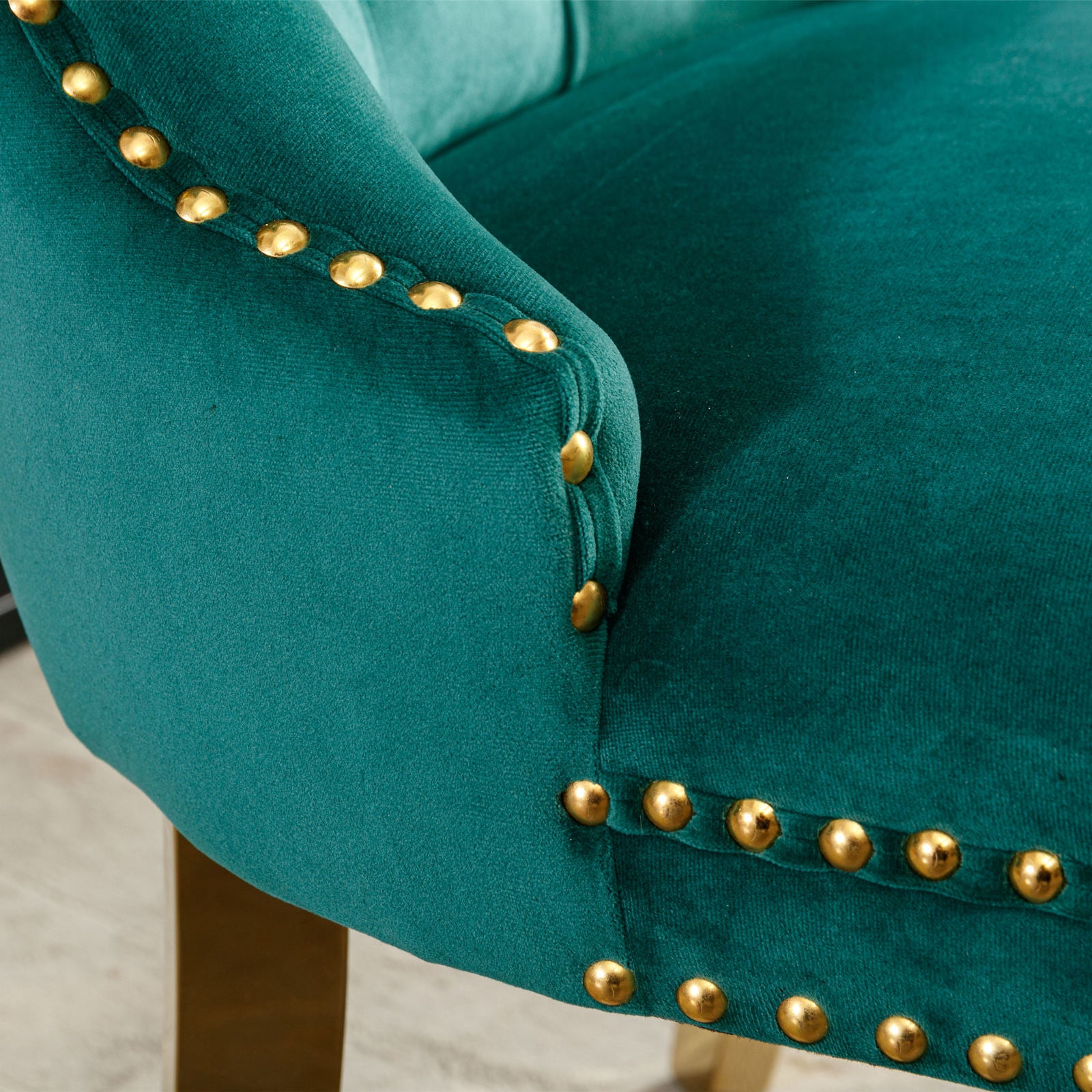 A&A Furniture,Nikki Collection Modern, High-end Tufted Solid Wood Contemporary Velvet Upholstered Dining Chair with Golden Stainless Steel Plating Legs,Nailhead Trim,Set of 2，Black and Gold, SW1601GN image 10