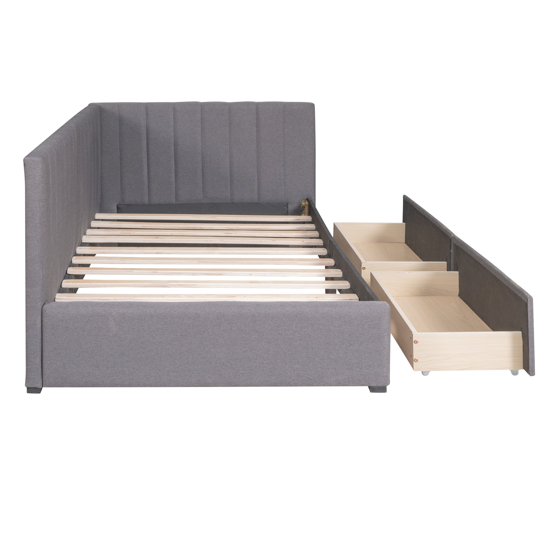 Upholstered Daybed with 2 Storage Drawers Twin Size Sofa Bed Frame No Box Spring Needed, Linen Fabric (Gray)(OLD SKU:WF299017AAE) image 6