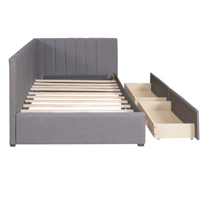 Upholstered Daybed with 2 Storage Drawers Twin Size Sofa Bed Frame No Box Spring Needed, Linen Fabric (Gray)(OLD SKU:WF299017AAE) image 6