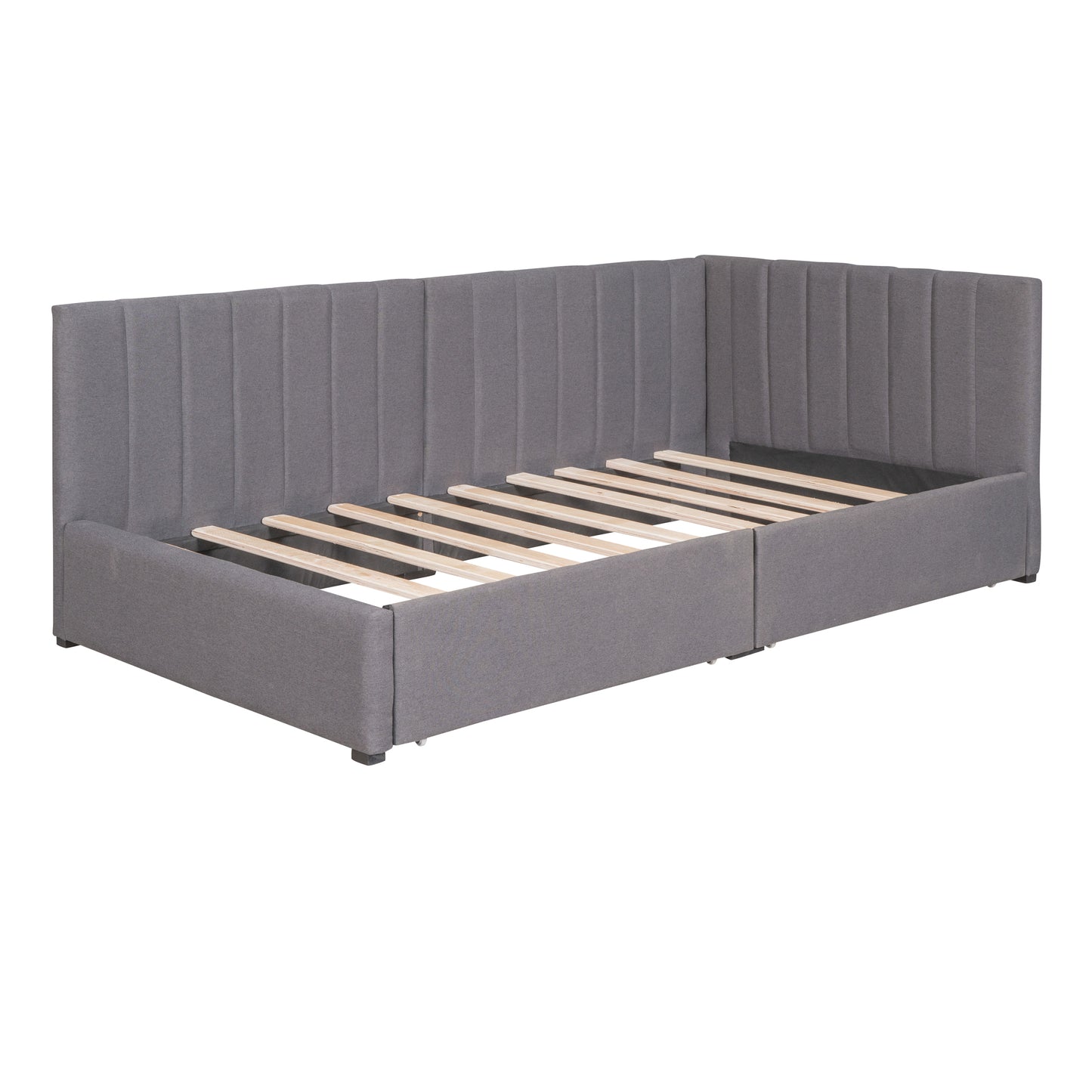 Upholstered Daybed with 2 Storage Drawers Twin Size Sofa Bed Frame No Box Spring Needed, Linen Fabric (Gray)(OLD SKU:WF299017AAE) image 4