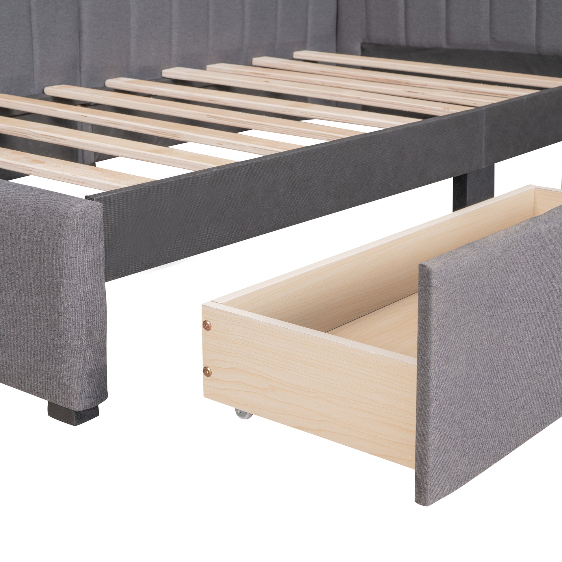Upholstered Daybed with 2 Storage Drawers Twin Size Sofa Bed Frame No Box Spring Needed, Linen Fabric (Gray)(OLD SKU:WF299017AAE) image 11