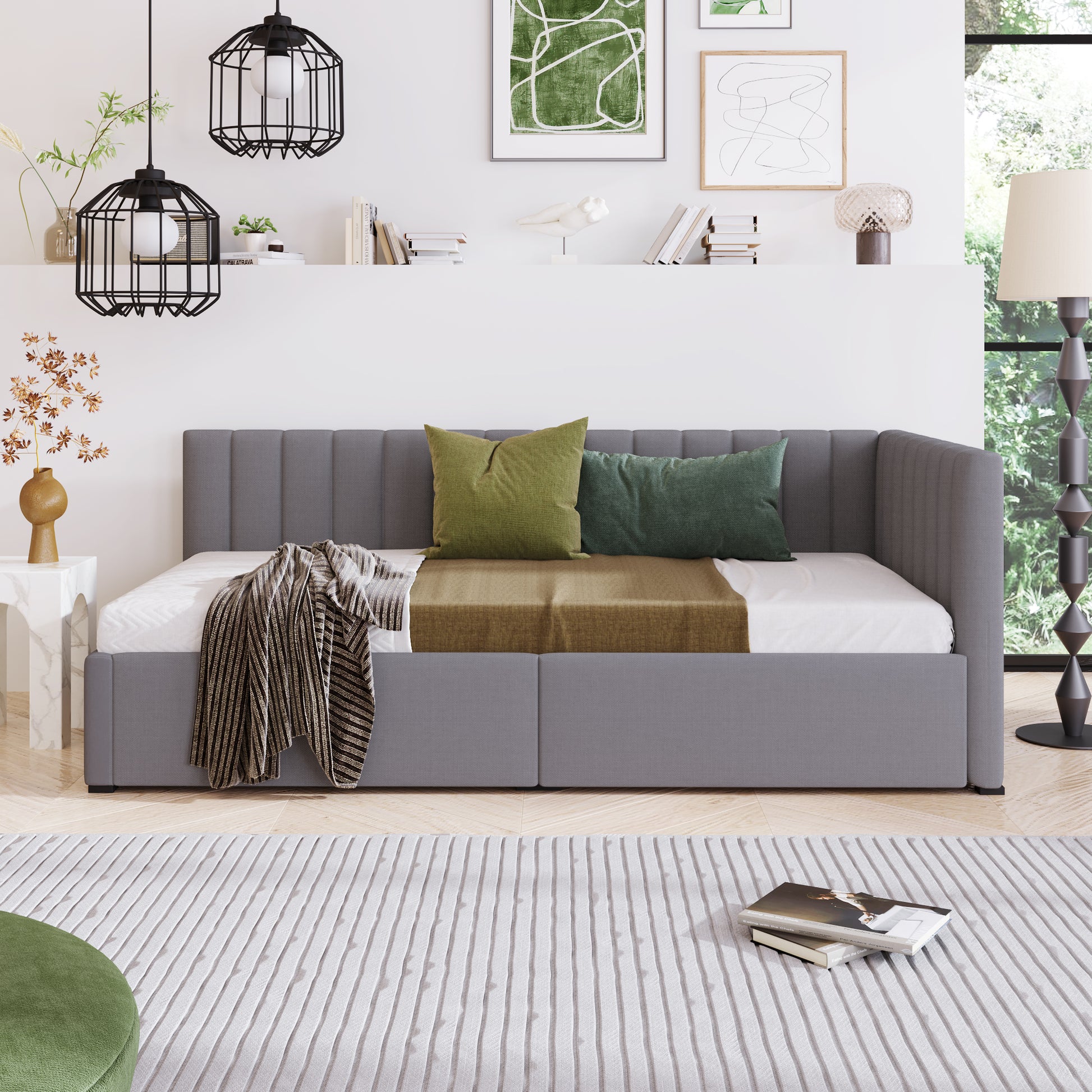 Upholstered Daybed with 2 Storage Drawers Twin Size Sofa Bed Frame No Box Spring Needed, Linen Fabric (Gray)(OLD SKU:WF299017AAE) image 3