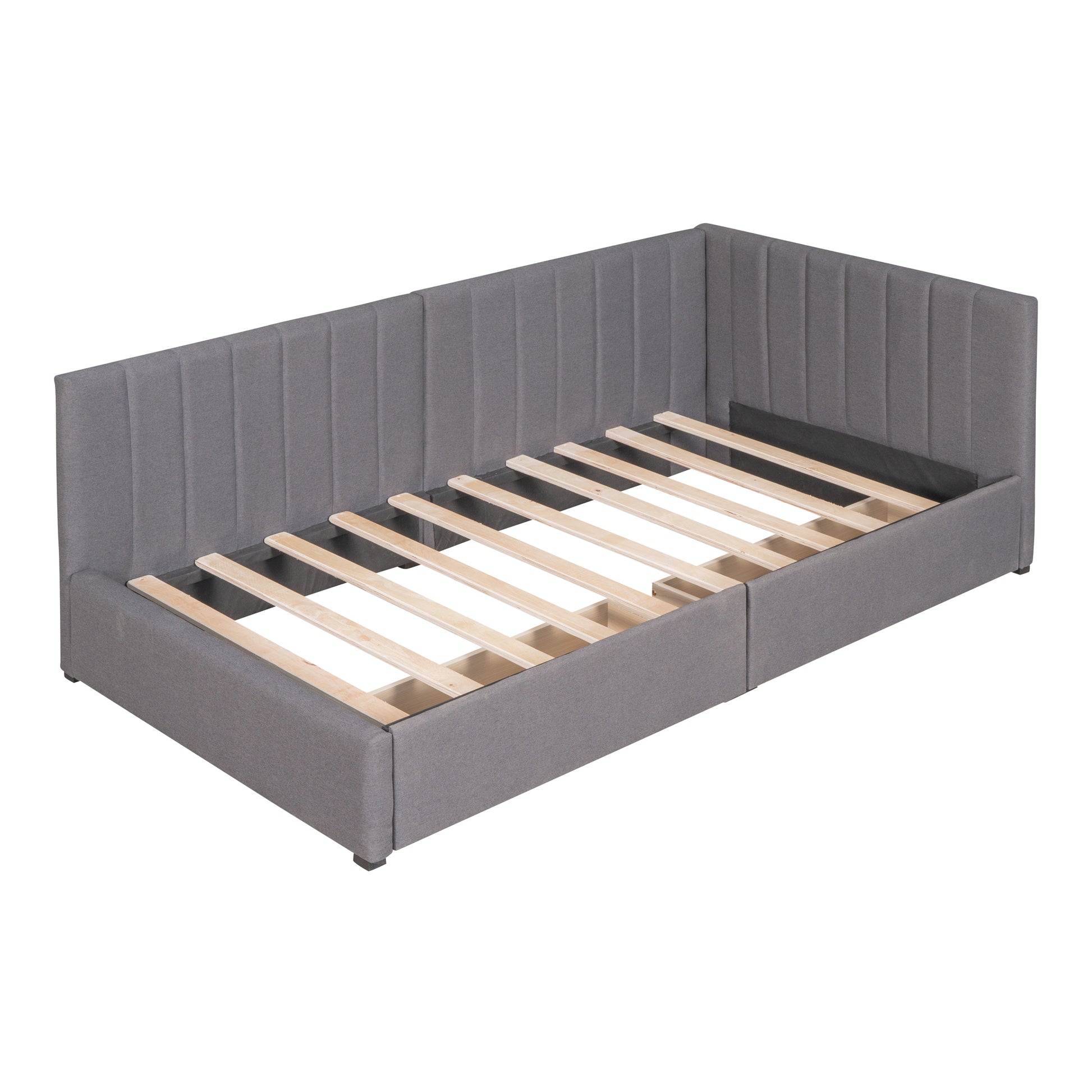 Upholstered Daybed with 2 Storage Drawers Twin Size Sofa Bed Frame No Box Spring Needed, Linen Fabric (Gray)(OLD SKU:WF299017AAE) image 8