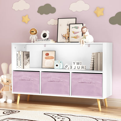 Kids bookcase with Collapsible Fabric Drawers, Children's Book Display, Toy Storage Cabinet Organizer, White/Pink image 10