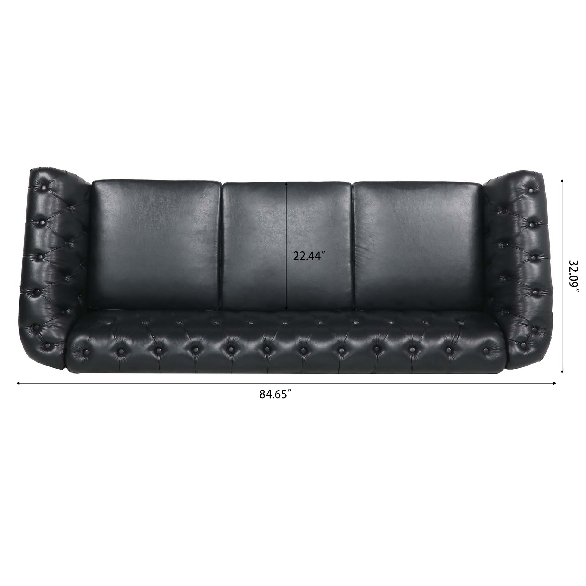 84.65" BLACK PU Rolled Arm Chesterfield Three Seater Sofa. image 10